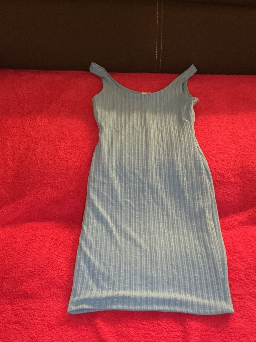 Scoop Neck Ribbed Bodycon Dress - Light Blue - Picture 2 of 2